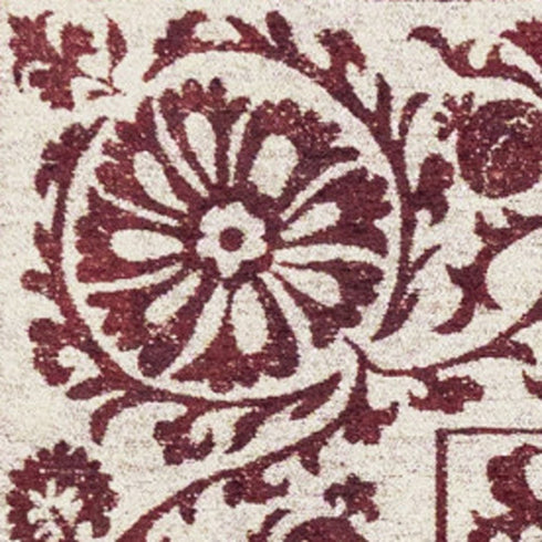 6' X 8' Beige And Maroon Tribal Washable Area Rug With UV Protection