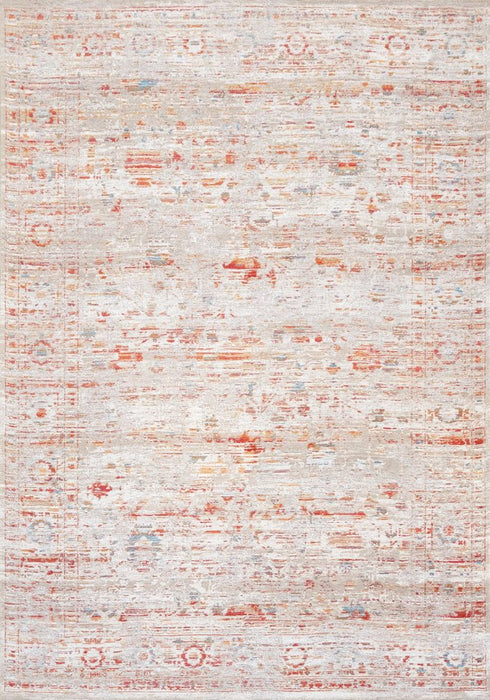 9' X 13' Gray White And Orange Tribal Washable Area Rug With UV Protection