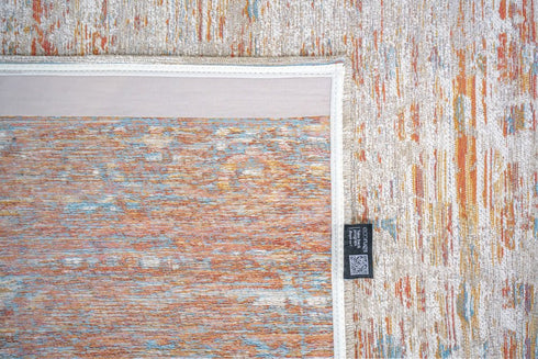 9' X 13' Gray White And Orange Tribal Washable Area Rug With UV Protection