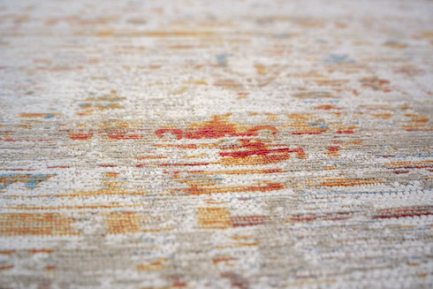 9' X 13' Gray White And Orange Tribal Washable Area Rug With UV Protection