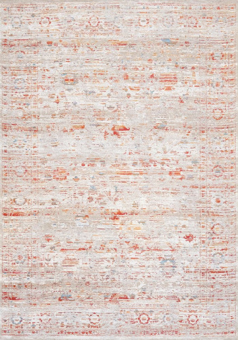 9' X 13' Gray White And Orange Tribal Washable Area Rug With UV Protection