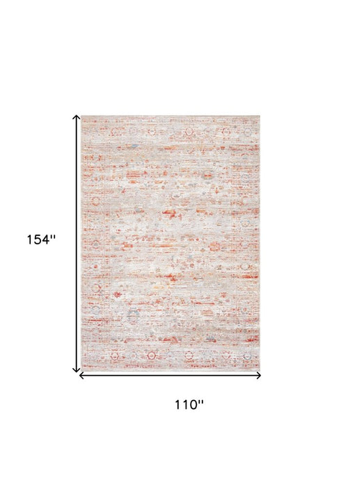 9' X 13' Gray White And Orange Tribal Washable Area Rug With UV Protection
