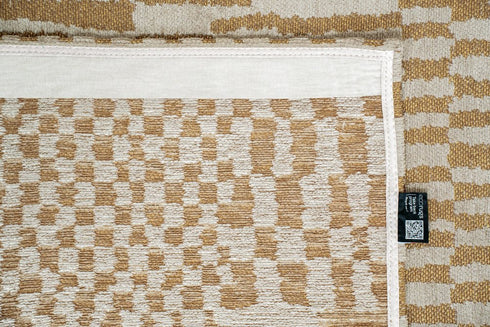 8' Gold And Beige Geometric Berber Washable Round Rug With UV Protection