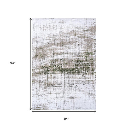 8' White Gray And Green Abstract Washable Round Rug With UV Protection