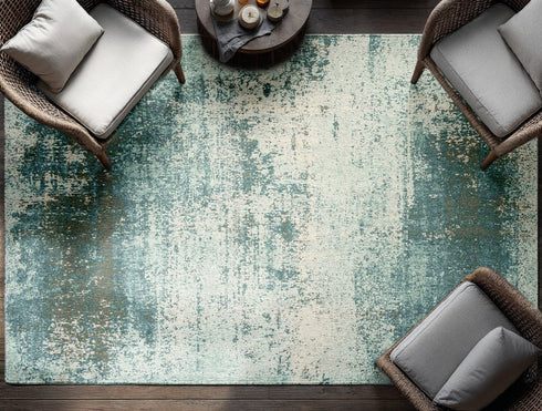 8' Green White And Gray Abstract Washable Round Rug With UV Protection