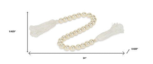 24" White Pearl Beads Decorative Tassel