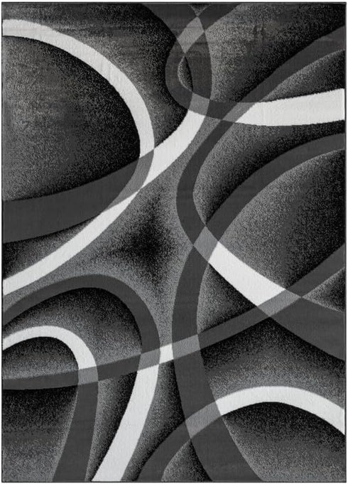 Grey, Black, White Modern Abstract Area Rug