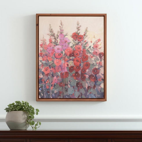 Hollyhock Floral Natural Framed Wall Art