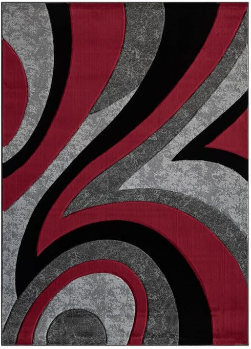 Black and Grey with Red or Yellow Abstract 3D Area Rug