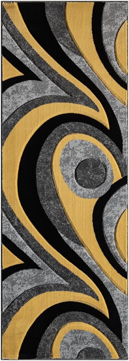 Black and Grey with Red or Yellow Abstract 3D Area Rug