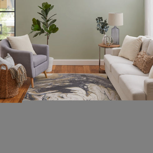 8' X 12' Gray And Ivory Abstract Area Rug