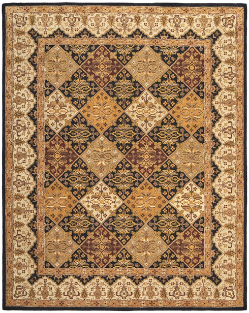 8' X 10' Gold Tan And Black Geometric Hand Tufted Area Rug