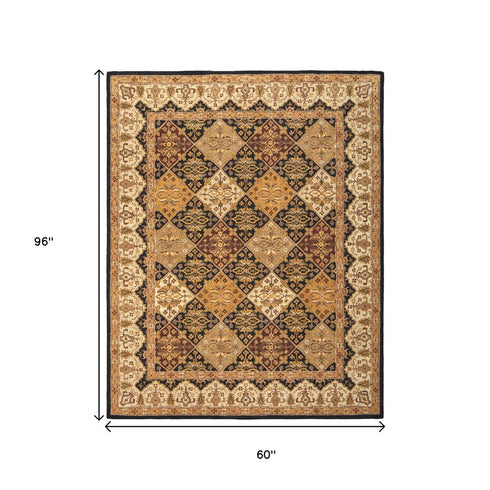 8' X 10' Gold Tan And Black Geometric Hand Tufted Area Rug
