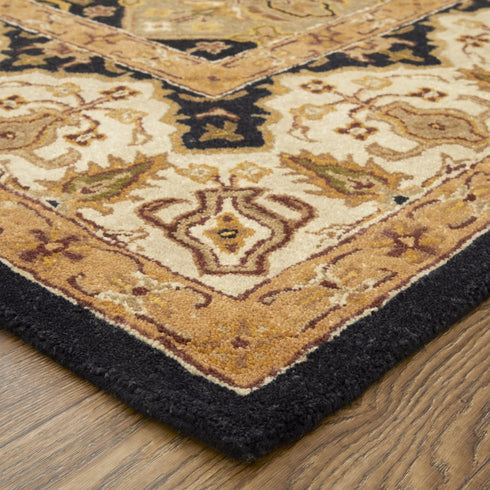 8' X 10' Gold Tan And Black Geometric Hand Tufted Area Rug