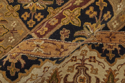8' X 10' Gold Tan And Black Geometric Hand Tufted Area Rug