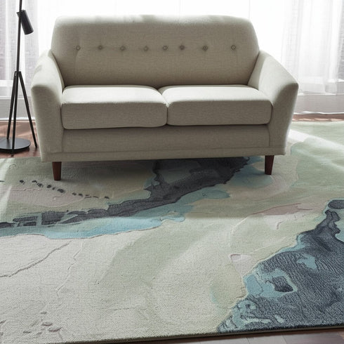 8' X 10' Green Blue And Ivory Abstract Hand Tufted Area Rug