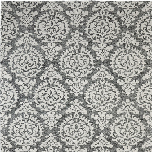 9' X 12' Gray Ivory And Black Floral Hand Tufted Area Rug