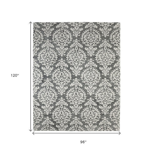 9' X 12' Gray Ivory And Black Floral Hand Tufted Area Rug