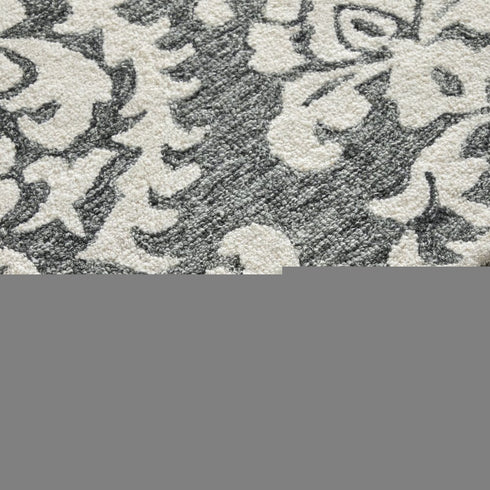 9' X 12' Gray Ivory And Black Floral Hand Tufted Area Rug