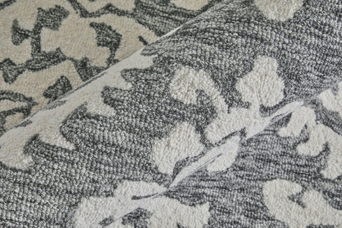 9' X 12' Gray Ivory And Black Floral Hand Tufted Area Rug