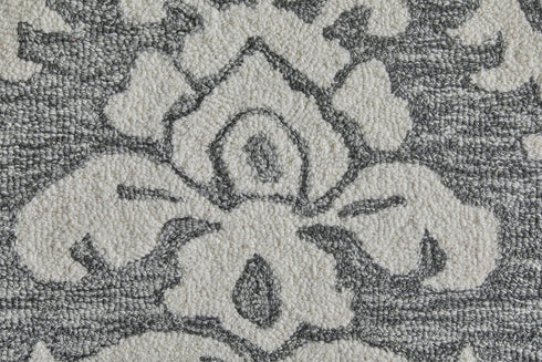 9' X 12' Gray Ivory And Black Floral Hand Tufted Area Rug