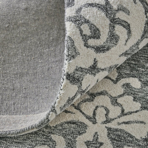 9' X 12' Gray Ivory And Black Floral Hand Tufted Area Rug