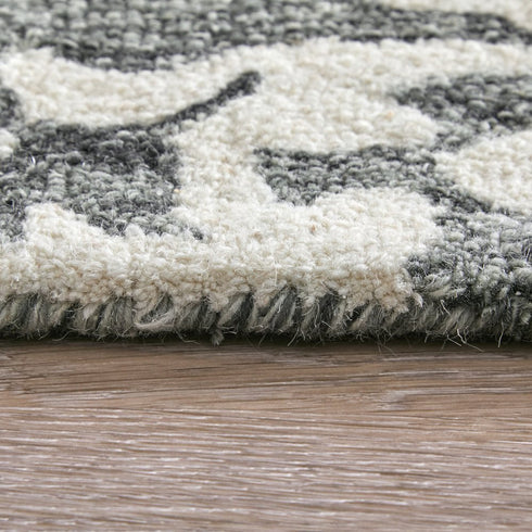 9' X 12' Gray Ivory And Black Floral Hand Tufted Area Rug