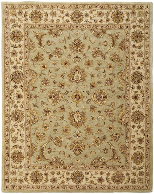 8' X 10' Tan Brown And Green Oriental Hand Tufted Area Rug