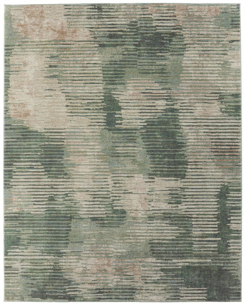 9' X 12' Green Ivory And Brown Abstract Distressed Area Rug