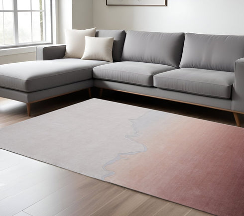 8' X 10' Pink And Ivory Ombre Hand Tufted Area Rug
