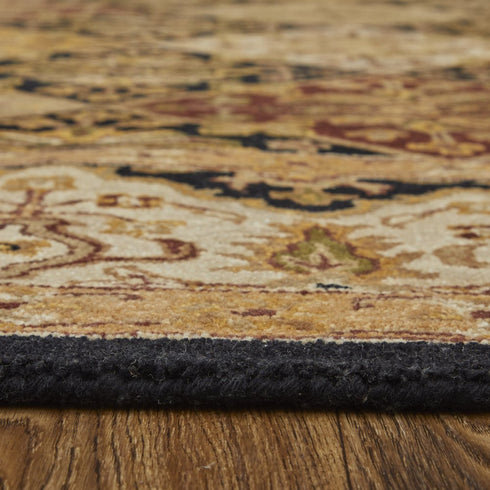 8' X 10' Gold Tan And Black Geometric Hand Tufted Area Rug