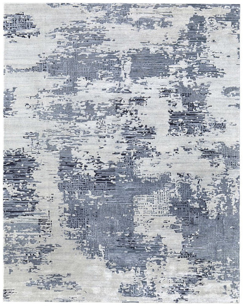 9' X 12' Blue And Ivory Abstract Hand Tufted Area Rug