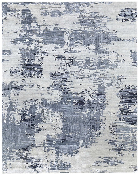 9' X 12' Blue And Ivory Abstract Hand Tufted Area Rug