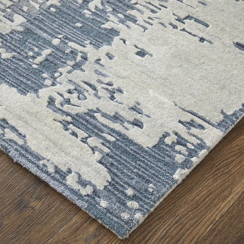9' X 12' Blue And Ivory Abstract Hand Tufted Area Rug