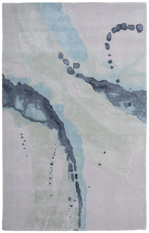 8' X 10' Green Blue And Ivory Abstract Hand Tufted Area Rug