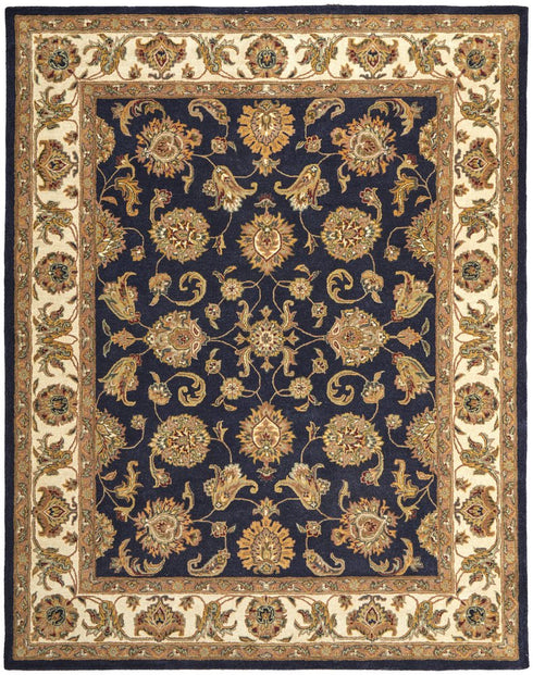 8' X 10' Blue Tan And Gold Oriental Hand Tufted Area Rug