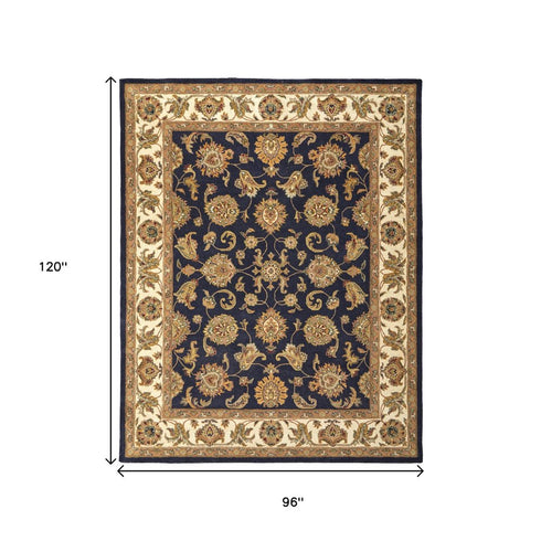8' X 10' Blue Tan And Gold Oriental Hand Tufted Area Rug