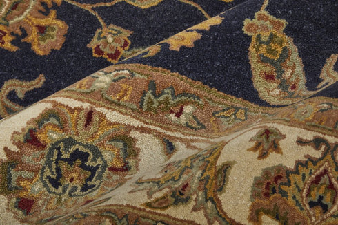 8' X 10' Blue Tan And Gold Oriental Hand Tufted Area Rug