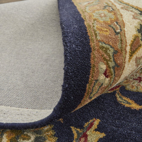 8' X 10' Blue Tan And Gold Oriental Hand Tufted Area Rug