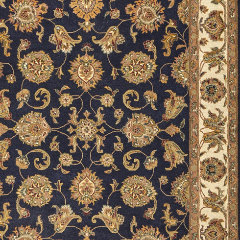 8' X 10' Blue Tan And Gold Oriental Hand Tufted Area Rug
