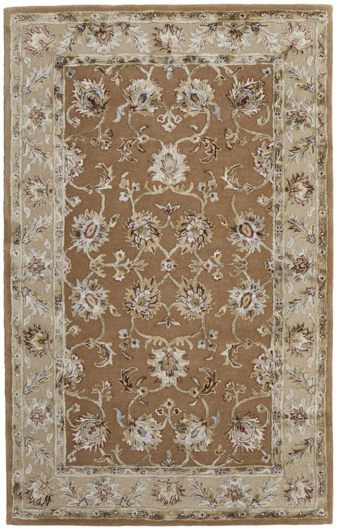 8' X 10' Tan And Ivory Floral Hand Tufted Area Rug