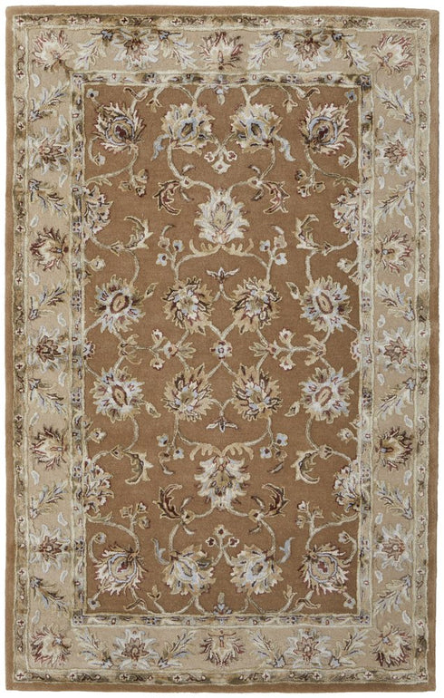 8' X 10' Tan And Ivory Floral Hand Tufted Area Rug