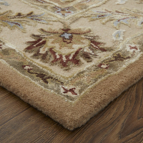 8' X 10' Tan And Ivory Floral Hand Tufted Area Rug