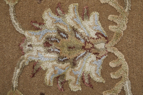 8' X 10' Tan And Ivory Floral Hand Tufted Area Rug