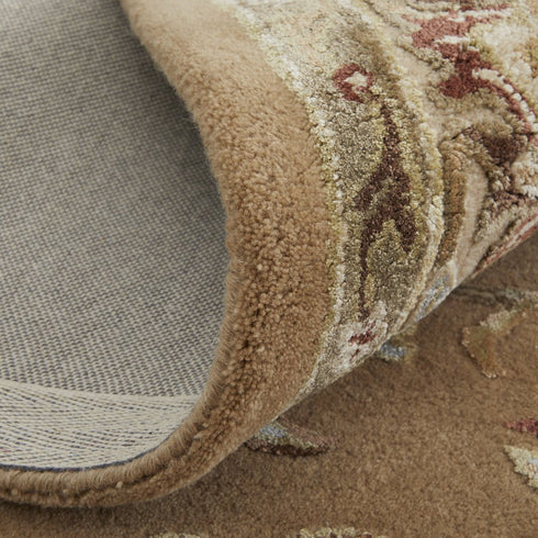 8' X 10' Tan And Ivory Floral Hand Tufted Area Rug