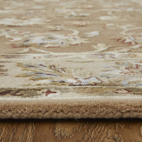 8' X 10' Tan And Ivory Floral Hand Tufted Area Rug