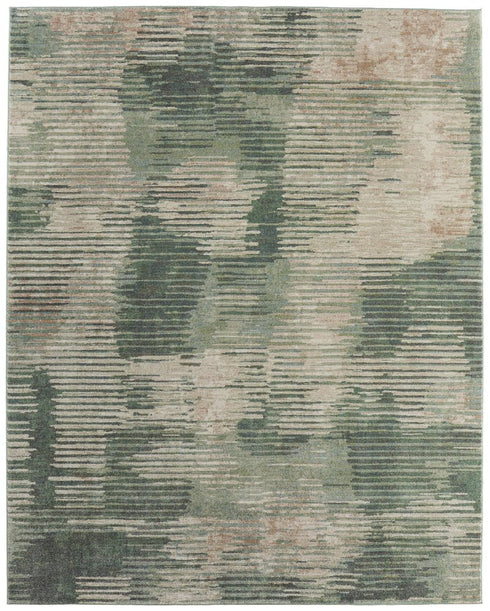 9' X 12' Green Ivory And Brown Abstract Distressed Area Rug
