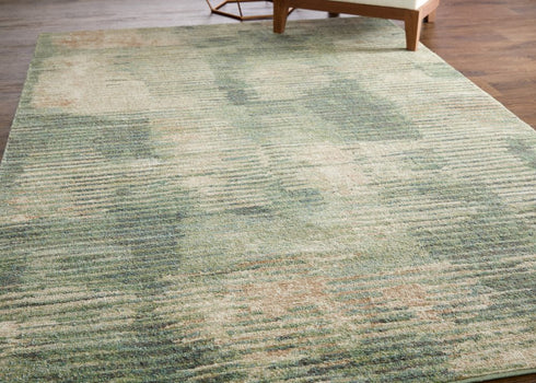 9' X 12' Green Ivory And Brown Abstract Distressed Area Rug