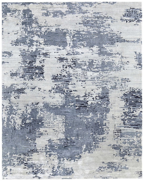 9' X 12' Blue And Ivory Abstract Hand Tufted Area Rug