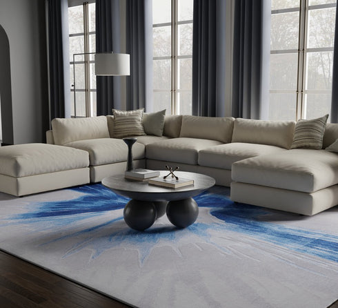 9' X 12' Blue And Gray Abstract Hand Tufted Area Rug